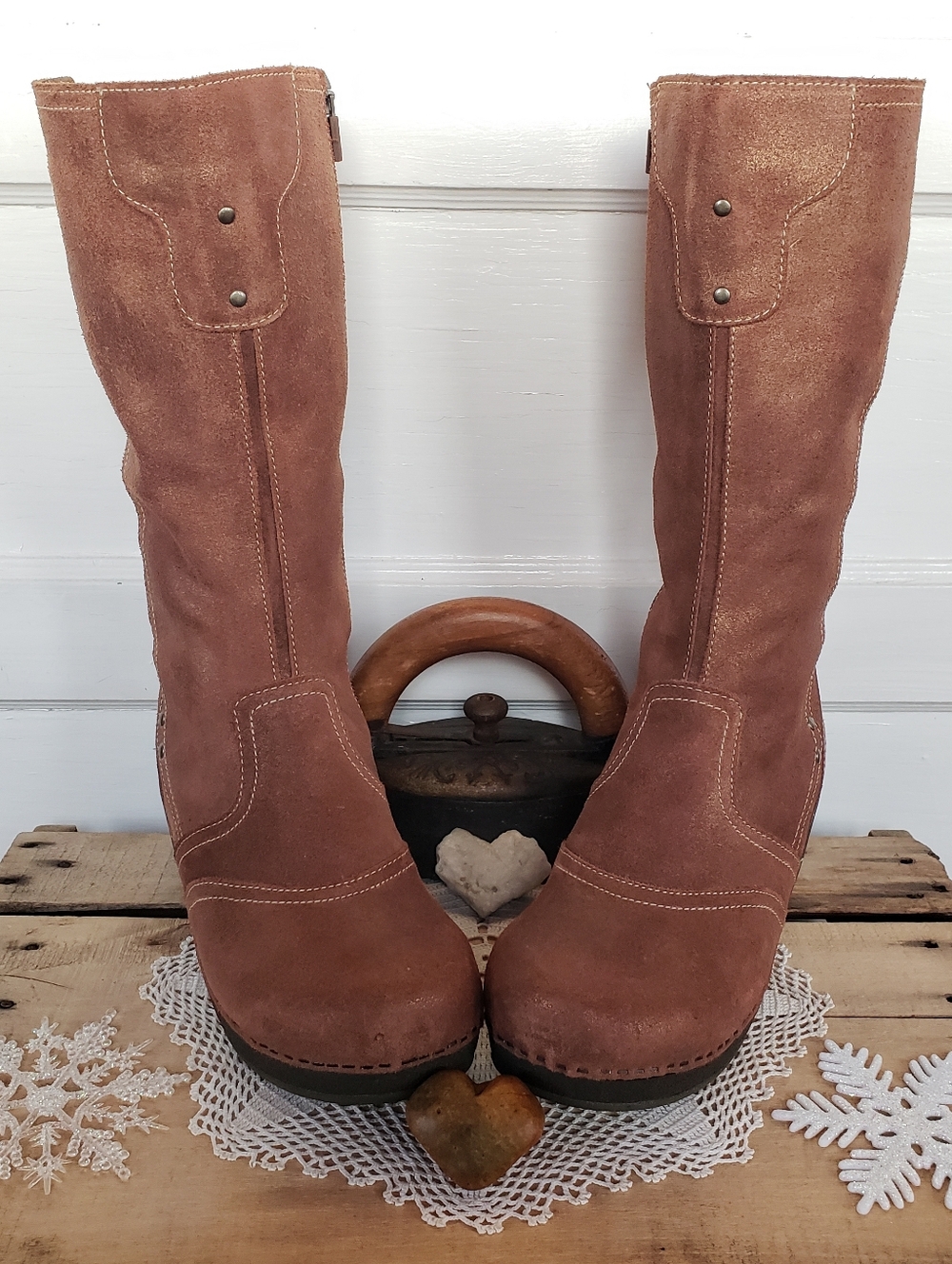 Copper Dansko Retro Boots Shimmer Suede Platform Crepe Disco Tall Boho 38 39 - Picture 12 of 15
